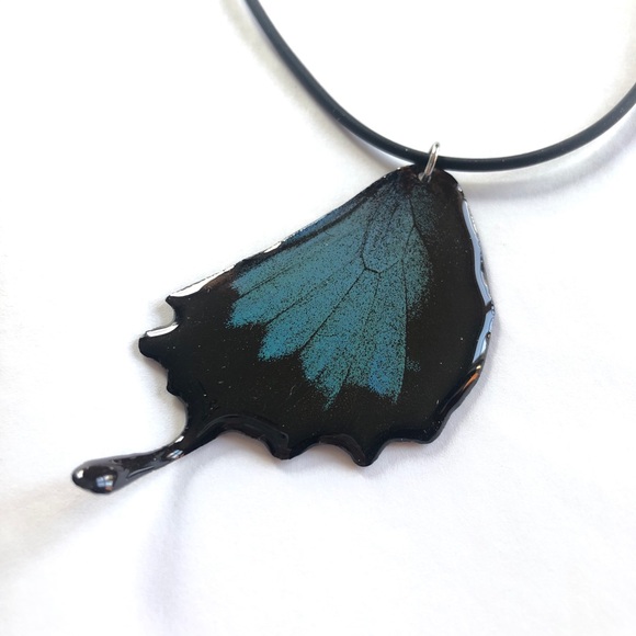 Isms Jewelry - Handmade Teal Butterfly Wing Necklace